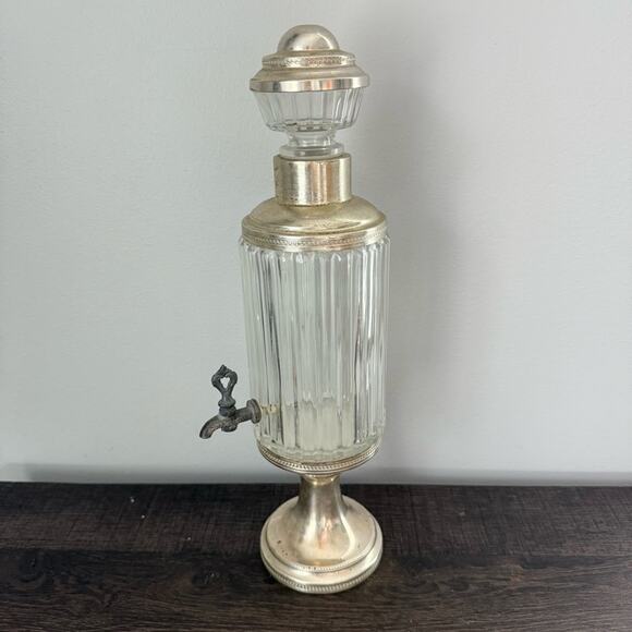 Antique | Absinthe Fountain Dispensing Decanter Ribbed Clear Glass Silver Italy - Picture 3 of 10